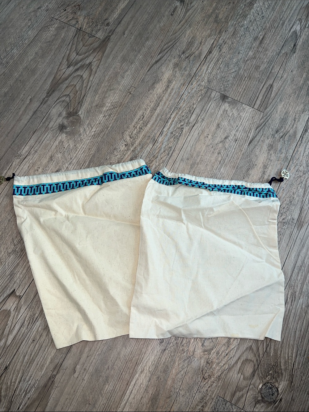 Tory Burch Cream Drawstring Dust Bags with Turquoise Trim